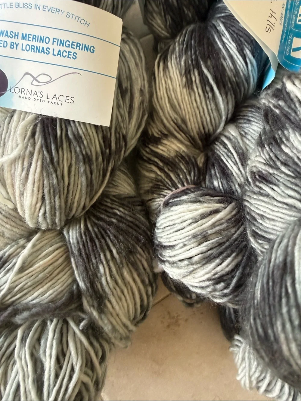 Lorna's Laces Superwash Merino Fingering Yarn - Black, Gray & Cream - 4 skeins